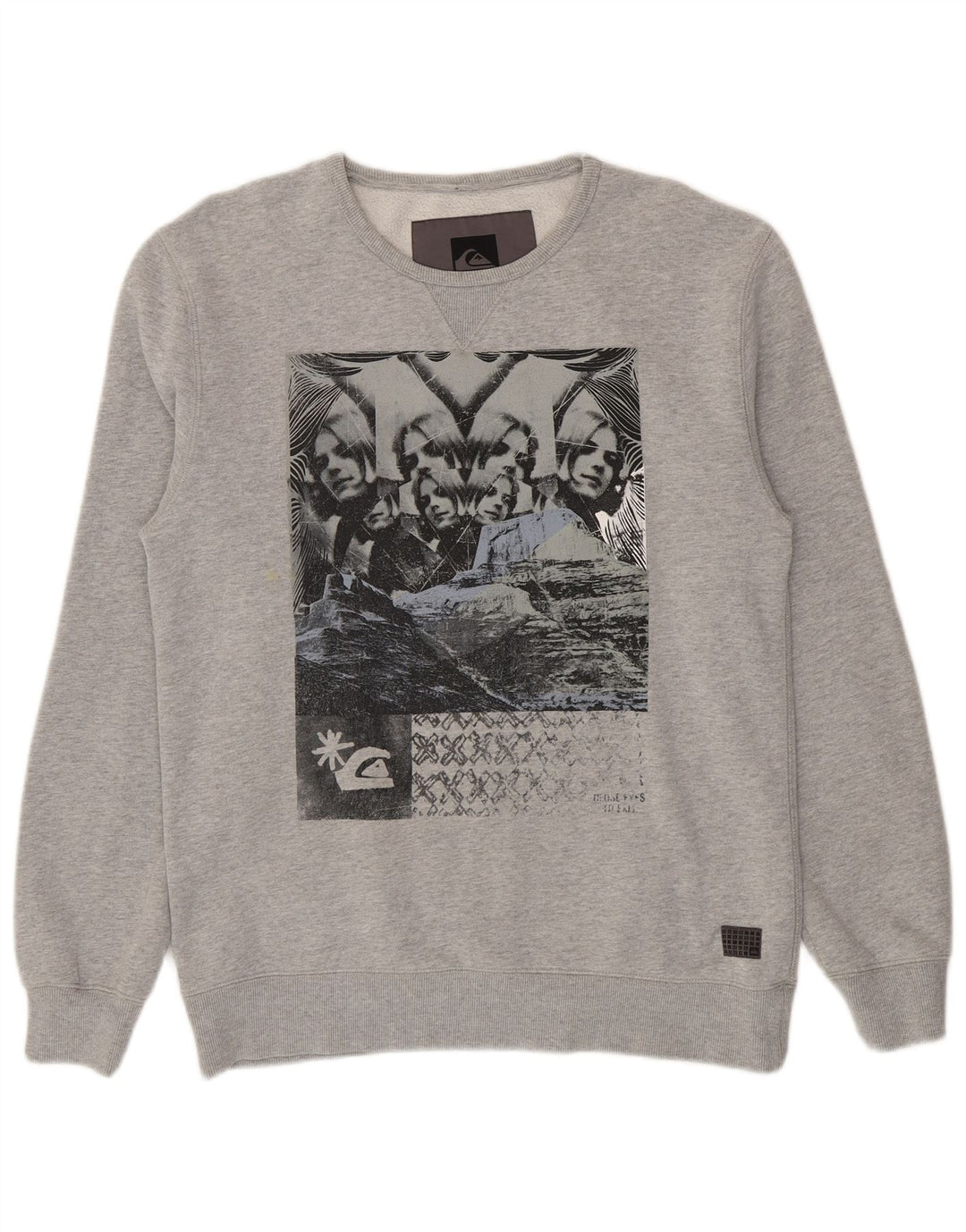 Quiksilver moletom gráfico masculino jumper grande algodão cinza