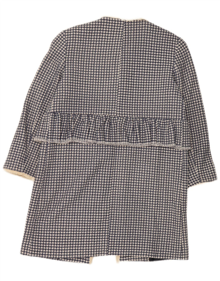 Sobretudo aberto grande Zara feminino Reino Unido 10 algodão houndstooth azul pequeno