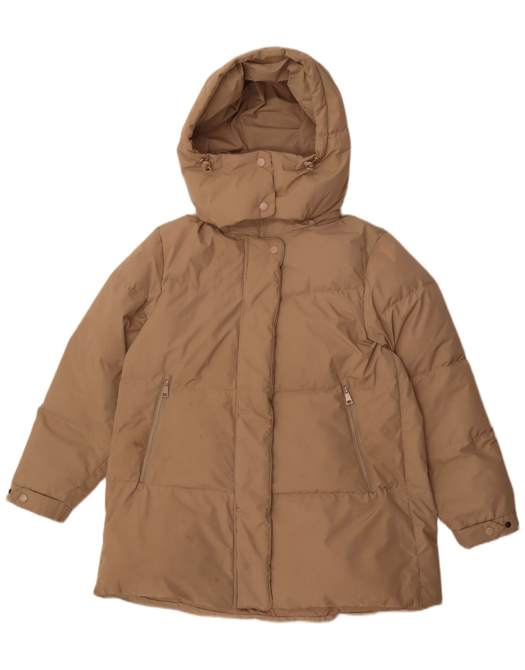 Jaqueta feminina acolchoada com capuz grande Massimo Dutti Reino Unido 6 XS poliéster bege