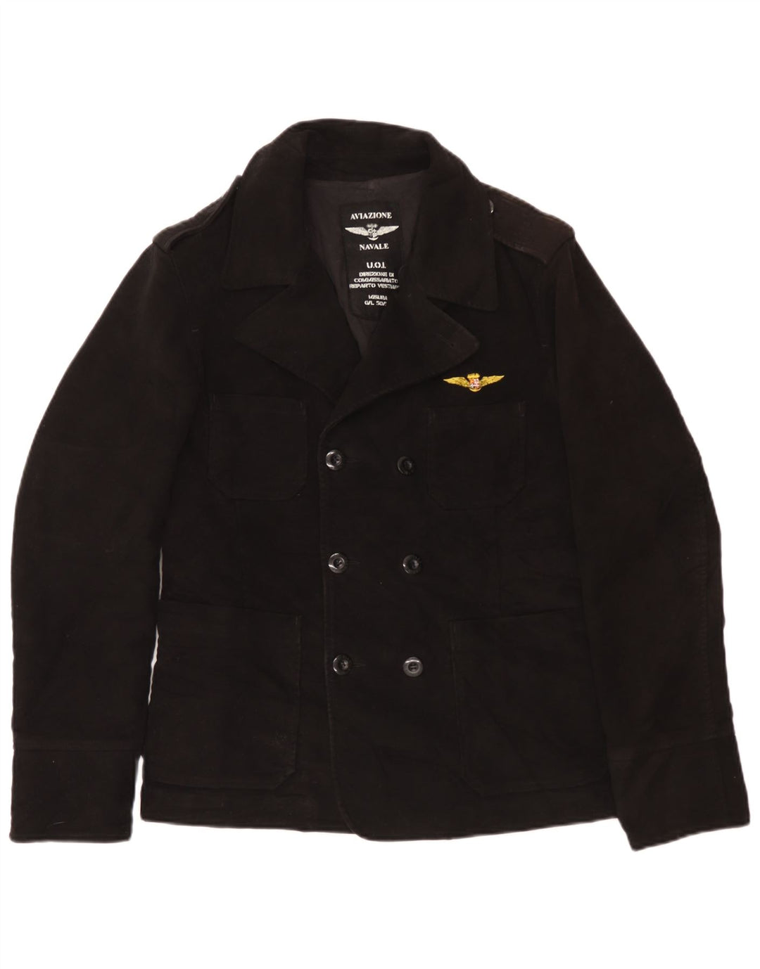 Aviazione Navale Mens Pea Coat UK 38 Médio Algodão Preto