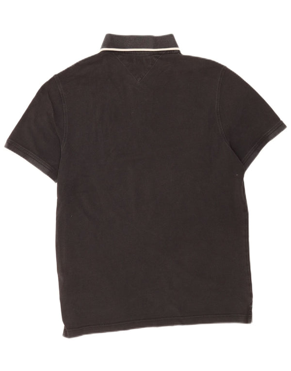 Camisa polo masculina Tommy Hilfiger média preta listrada de algodão
