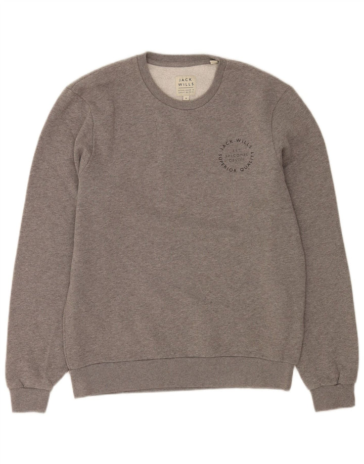 Jack Wills moletom masculino jumper médio cinza algodão manchado