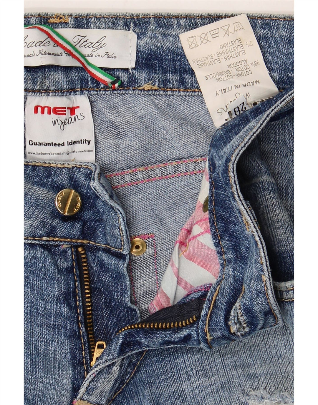 Calça jeans reta feminina MET desgastada W28 L31 algodão azul