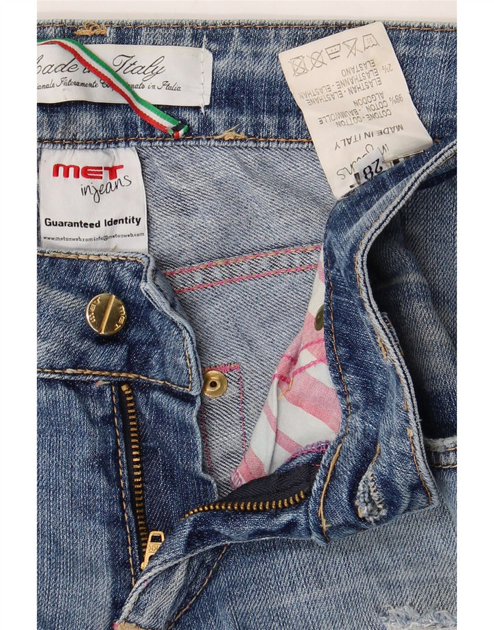Calça jeans reta feminina MET desgastada W28 L31 algodão azul