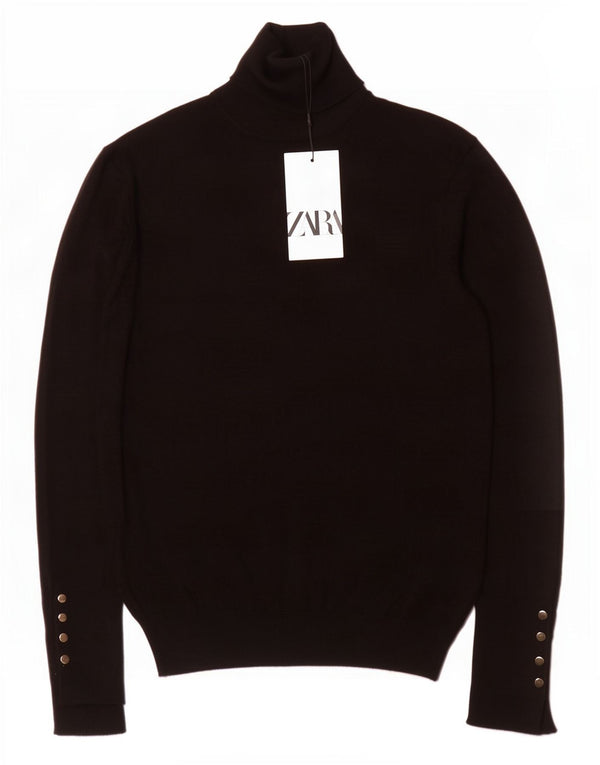 Suéter feminino Zara com gola redonda e viscose preta UK 18 XL