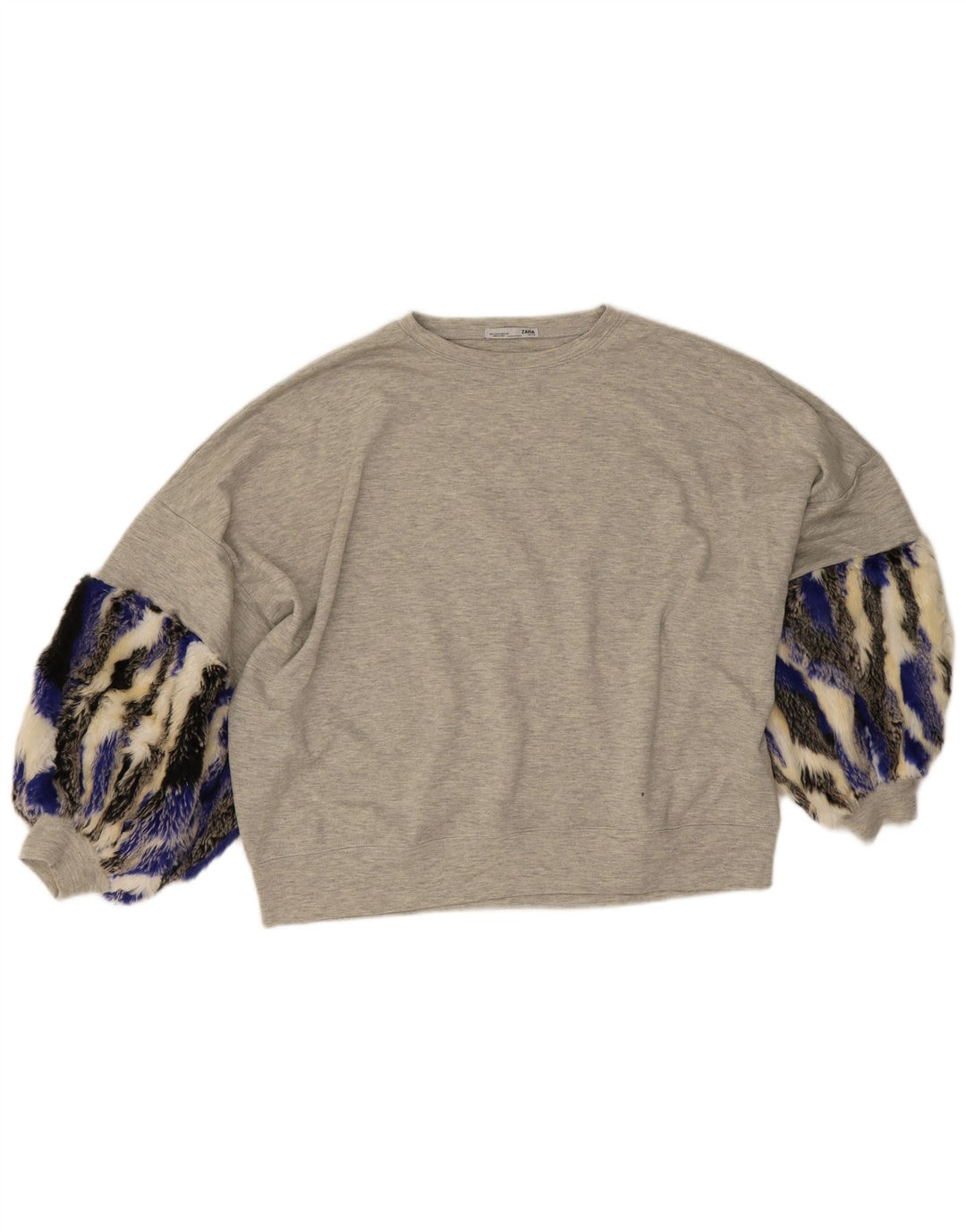 Zara Top feminino oversized manga 3/4 UK 10 pequeno cinza colorblock poliéster