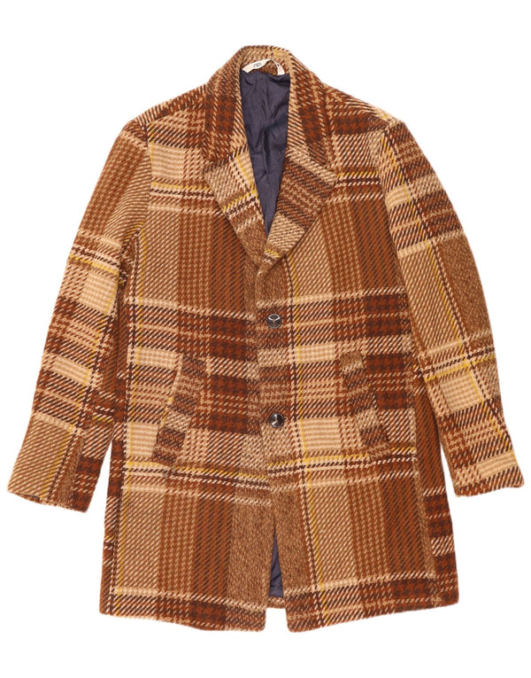 Zara Mens Overcoat UK 40 Large Brown Check Wool