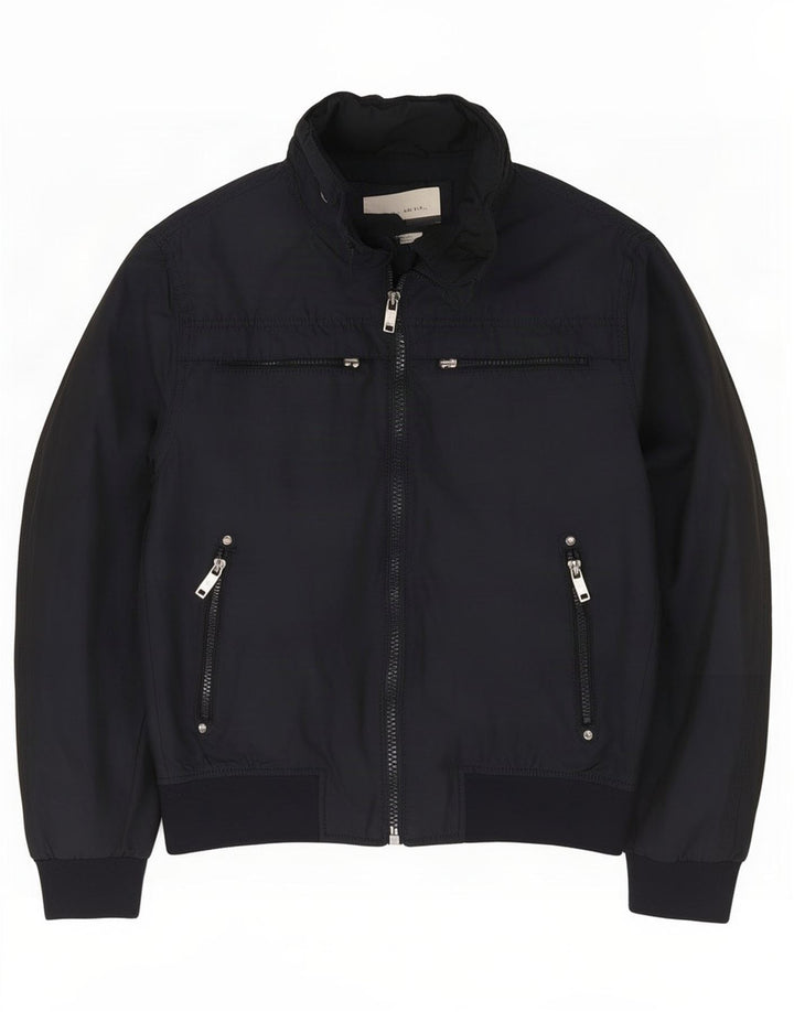 Zara Mens Bomber Jacket UK 40 Grande Poliéster Azul Marinho