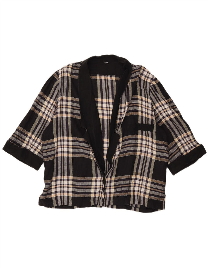 Jaqueta blazer feminina vintage de manga curta com 1 botão IT 44 xadrez preto médio