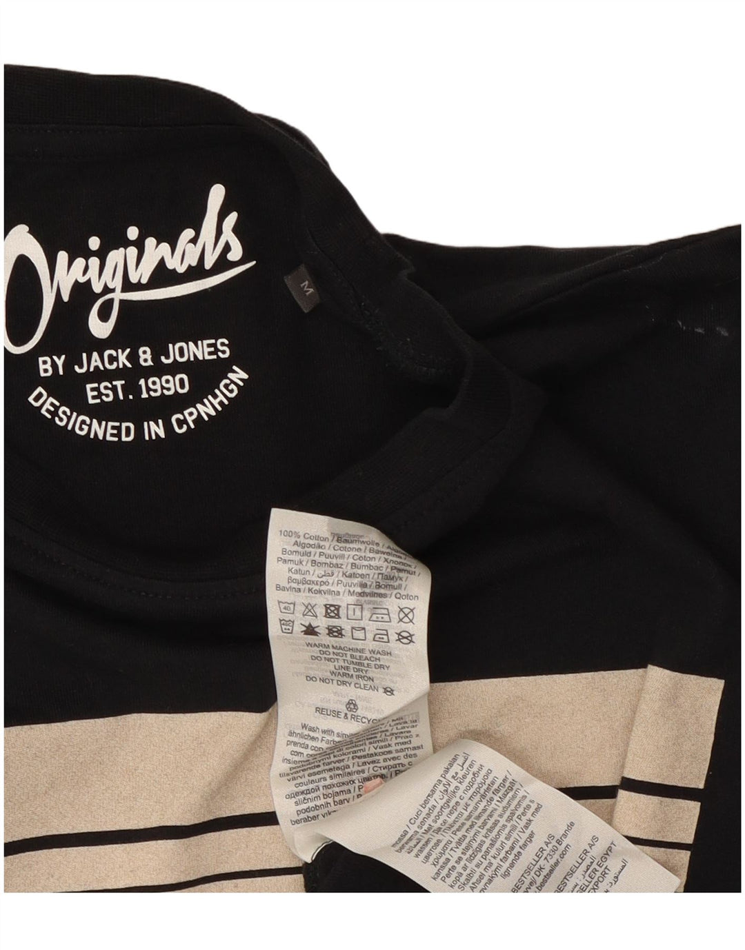 Camiseta gráfica masculina Jack & Jones Top médio algodão preto