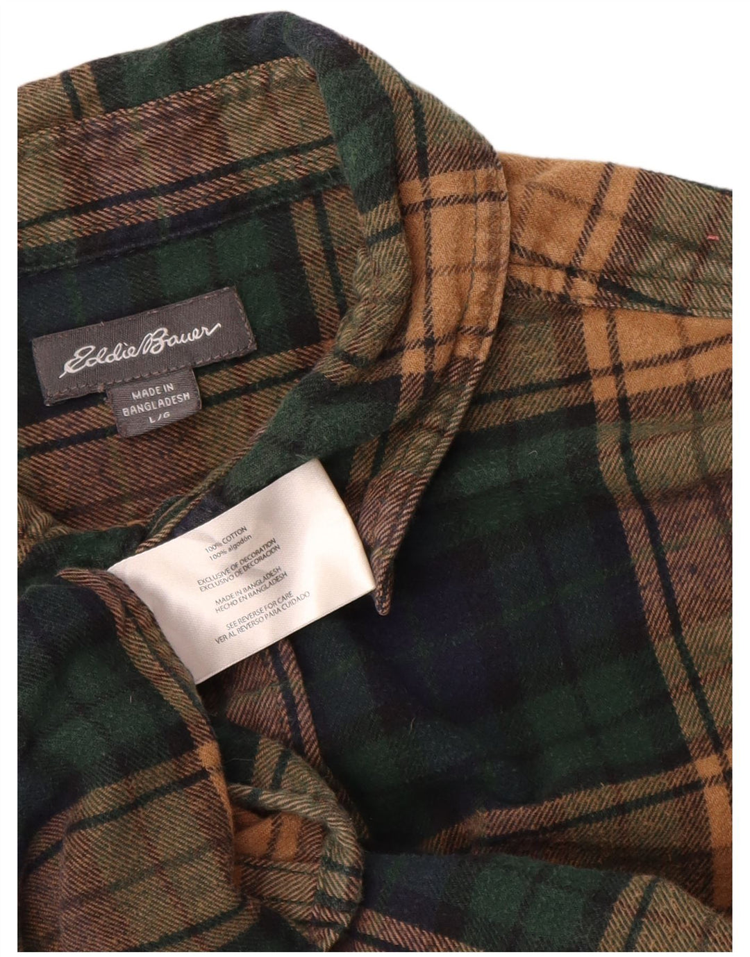 Camisa de flanela masculina EDDIE BAUER 15-16 anos grande algodão xadrez verde