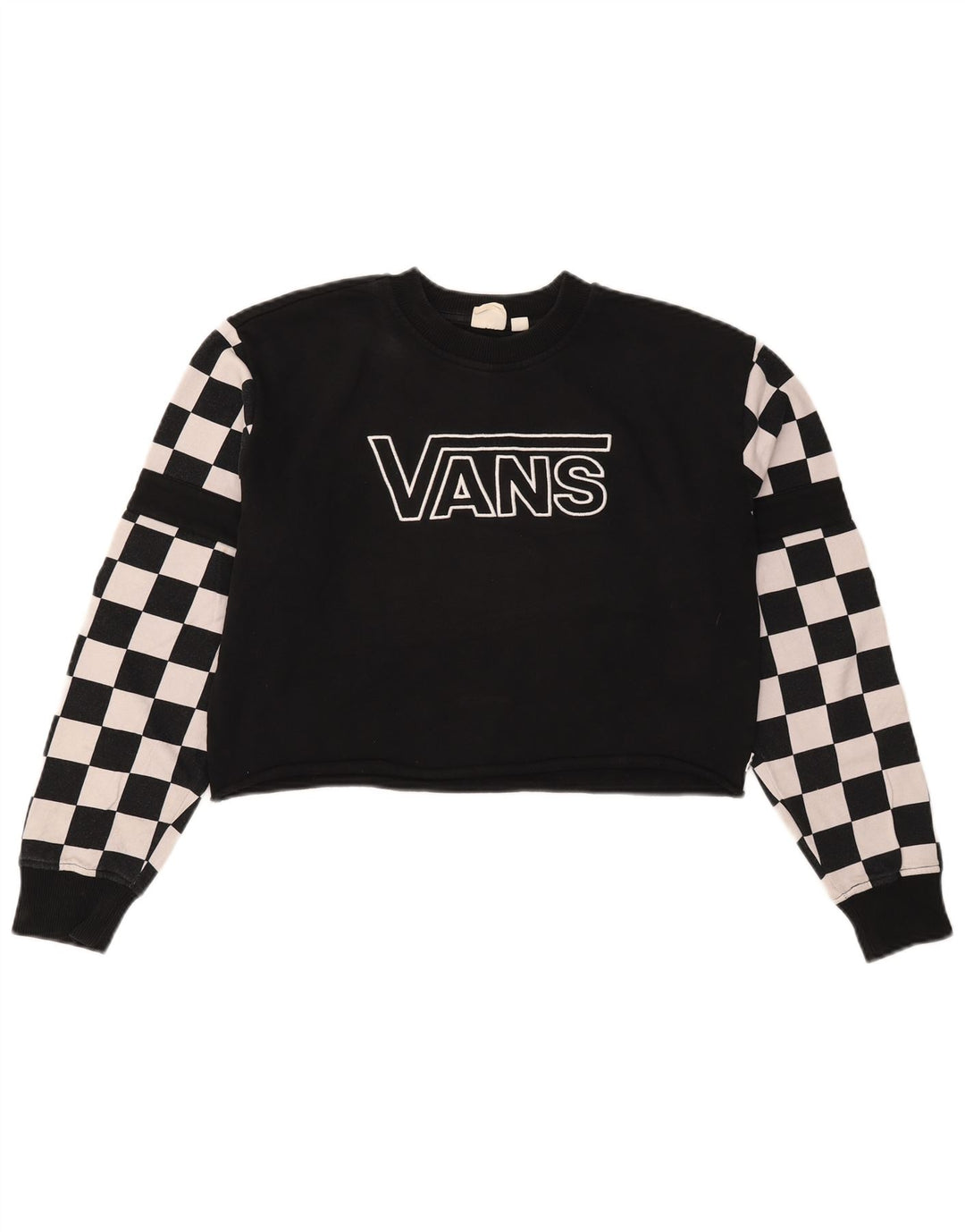 VANS Womens Oversized Crop Sweatshirt Jumper UK 10 Pequeno Preto Geométrico
