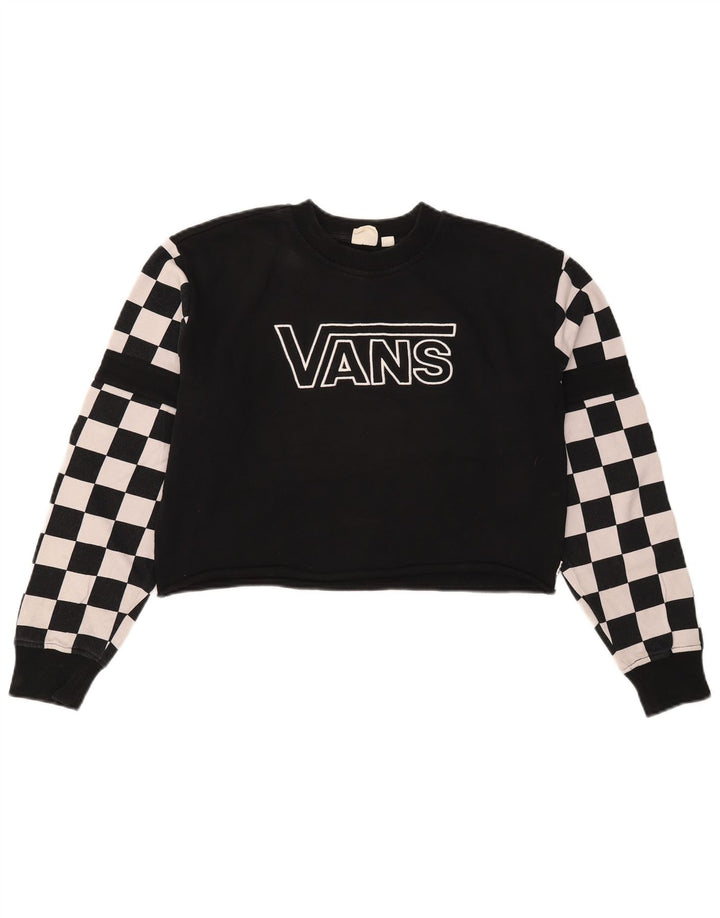 VANS Womens Oversized Crop Sweatshirt Jumper UK 10 Pequeno Preto Geométrico