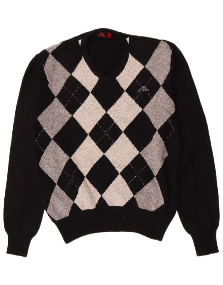 Suéter masculino Kappa com decote em V médio preto Argyle/Diamante