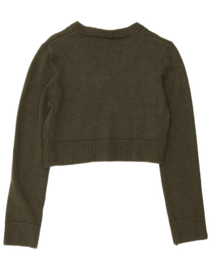 Suéter feminino Zara Crop Jumper Reino Unido 12 viscose verde médio