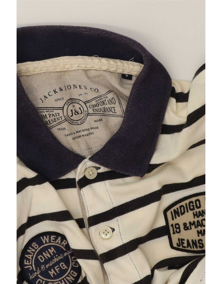 Camisa polo masculina Jack & Jones gráfica pequena listrada branca