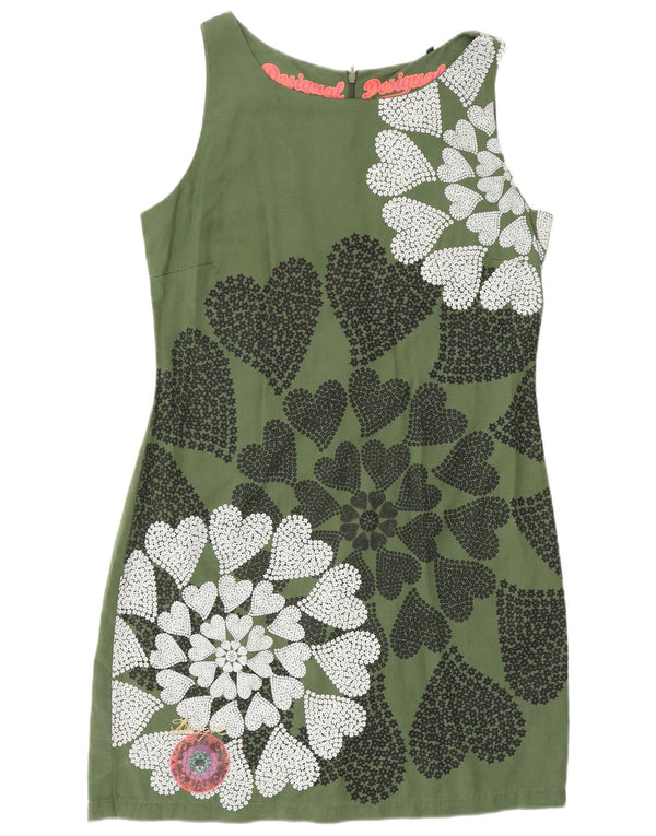 Vestido feminino Desigual com bainha gráfica EU 42 médio verde floral coração