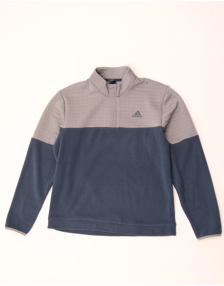 Adidas Mens Zip Neck Fleece Jumper Médio Azul Marinho Colorblock Poliéster