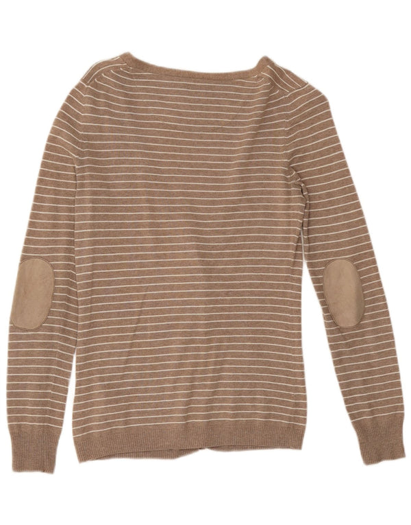 Suéter cardigã feminino Massimo Dutti Reino Unido 10 pequeno algodão listrado bege
