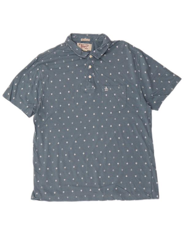 Camisa polo masculina Heritage Slim Fit XL de algodão manchado azul da Penguin