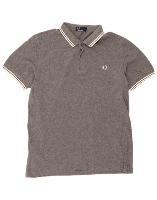 Camisa polo masculina Fred Perry grande algodão manchado cinza