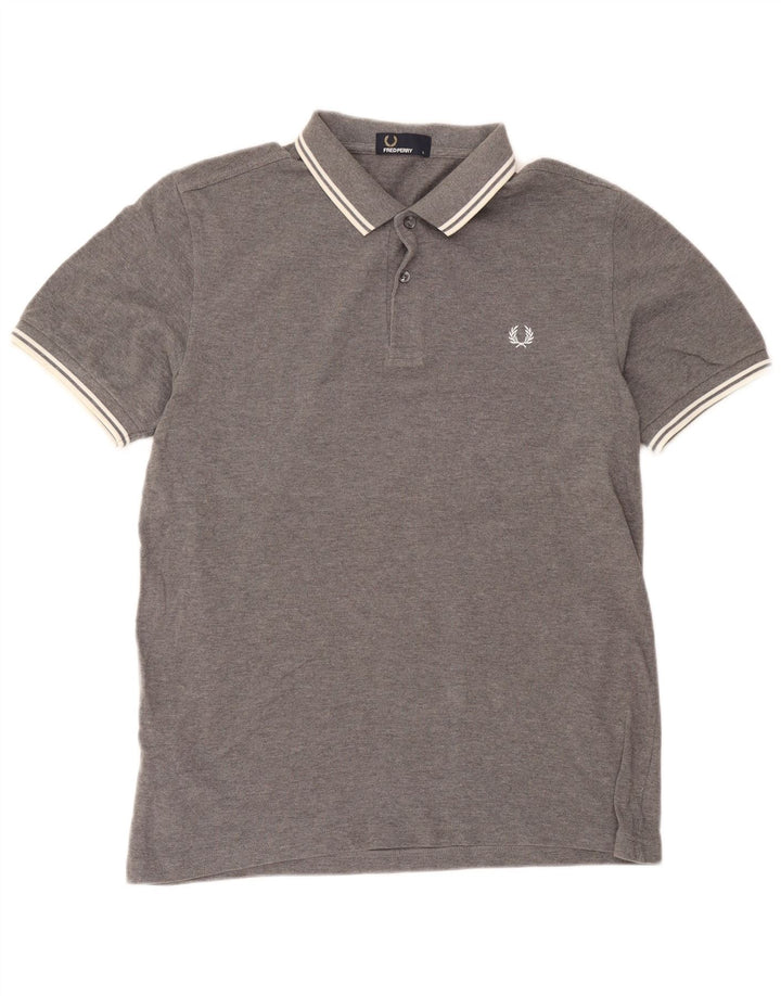 Camisa polo masculina Fred Perry grande algodão manchado cinza