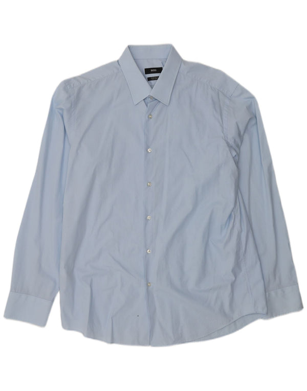 HUGO BOSS Mens Regular Fit Shirt Size 44 17 1/2 XL Blue Cotton