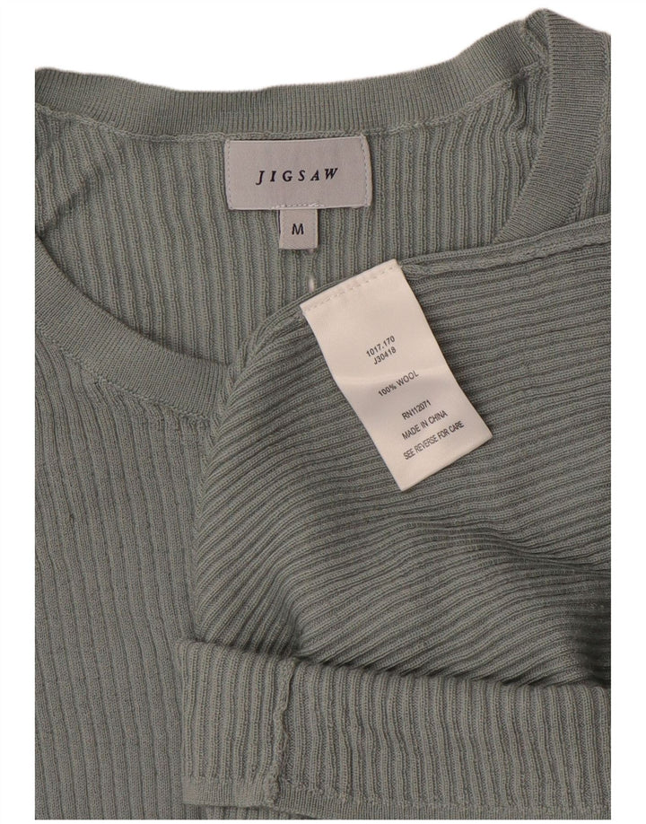 JIGSAW Suéter feminino com gola canoa Reino Unido 12 lã cinza médio