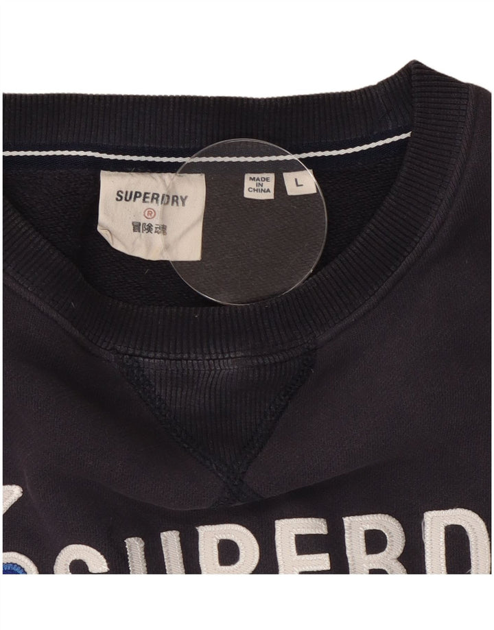 Superdry moletom gráfico masculino jumper grande algodão azul marinho