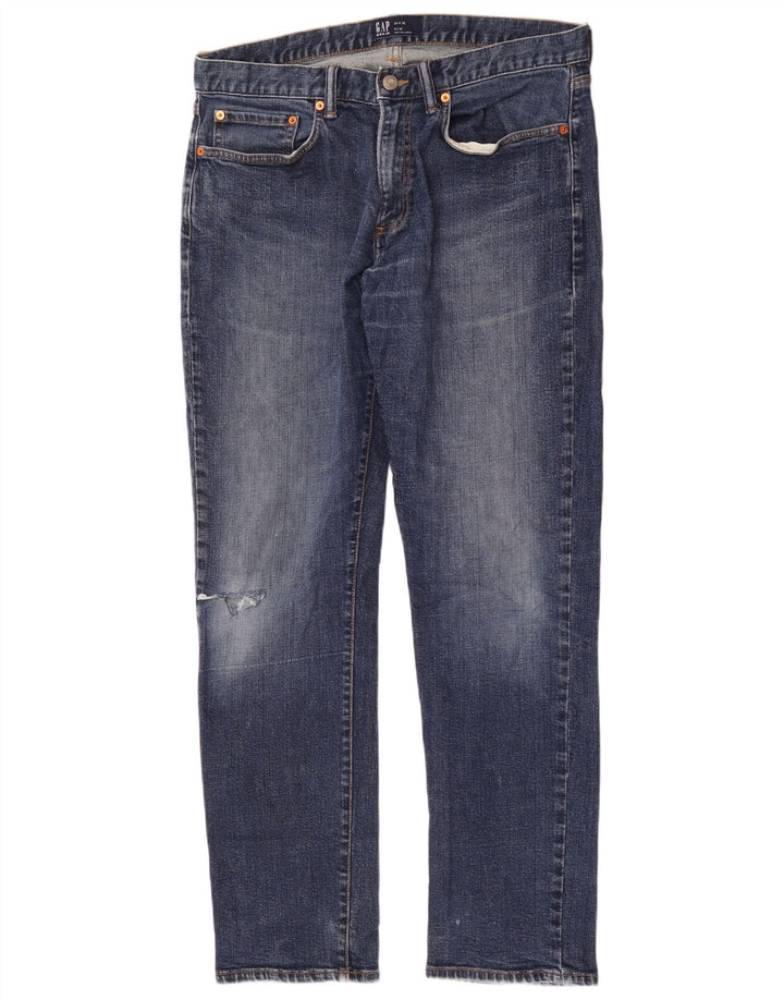 Gap Masculino Distressed Slim Jeans W34 L32 Azul Algodão