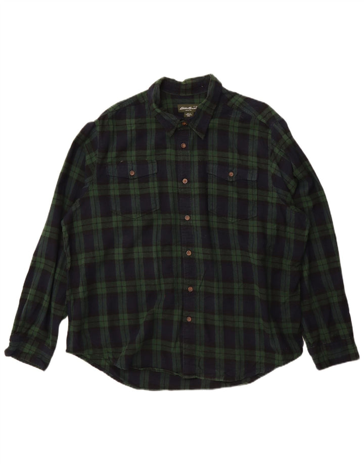 Camisa masculina de flanela Eddie Bauer 2XL algodão xadrez verde