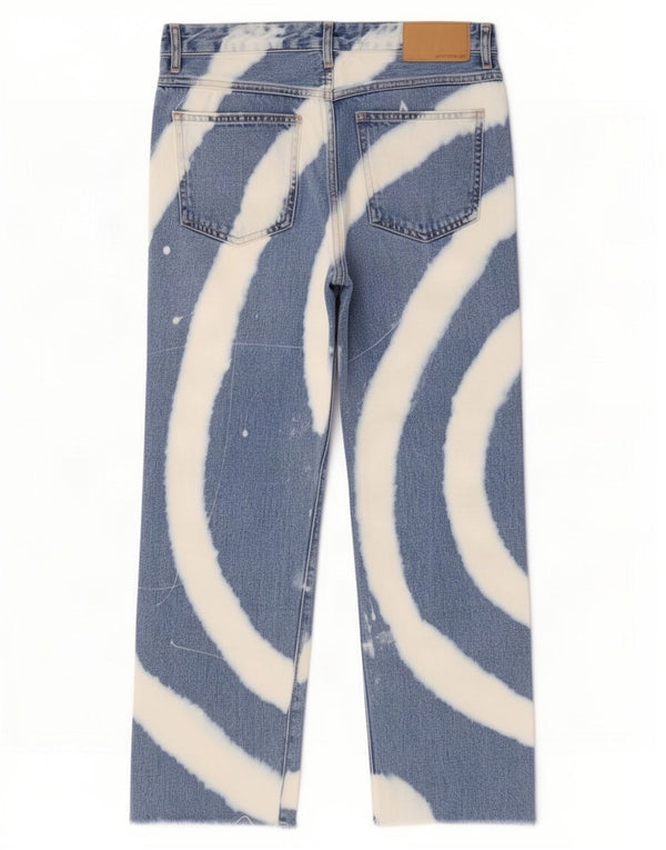 Zara Jeans feminino Trafaluc de perna larga médio W28 L27 azul tie-dye algodão