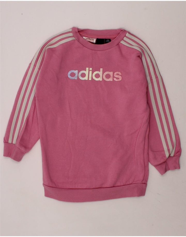 ADIDAS Girls Graphic Sweatshirt Jumper 3-4 Years Pink Cotton Vintage Adidas and Second-Hand Adidas from Messina Hembry 