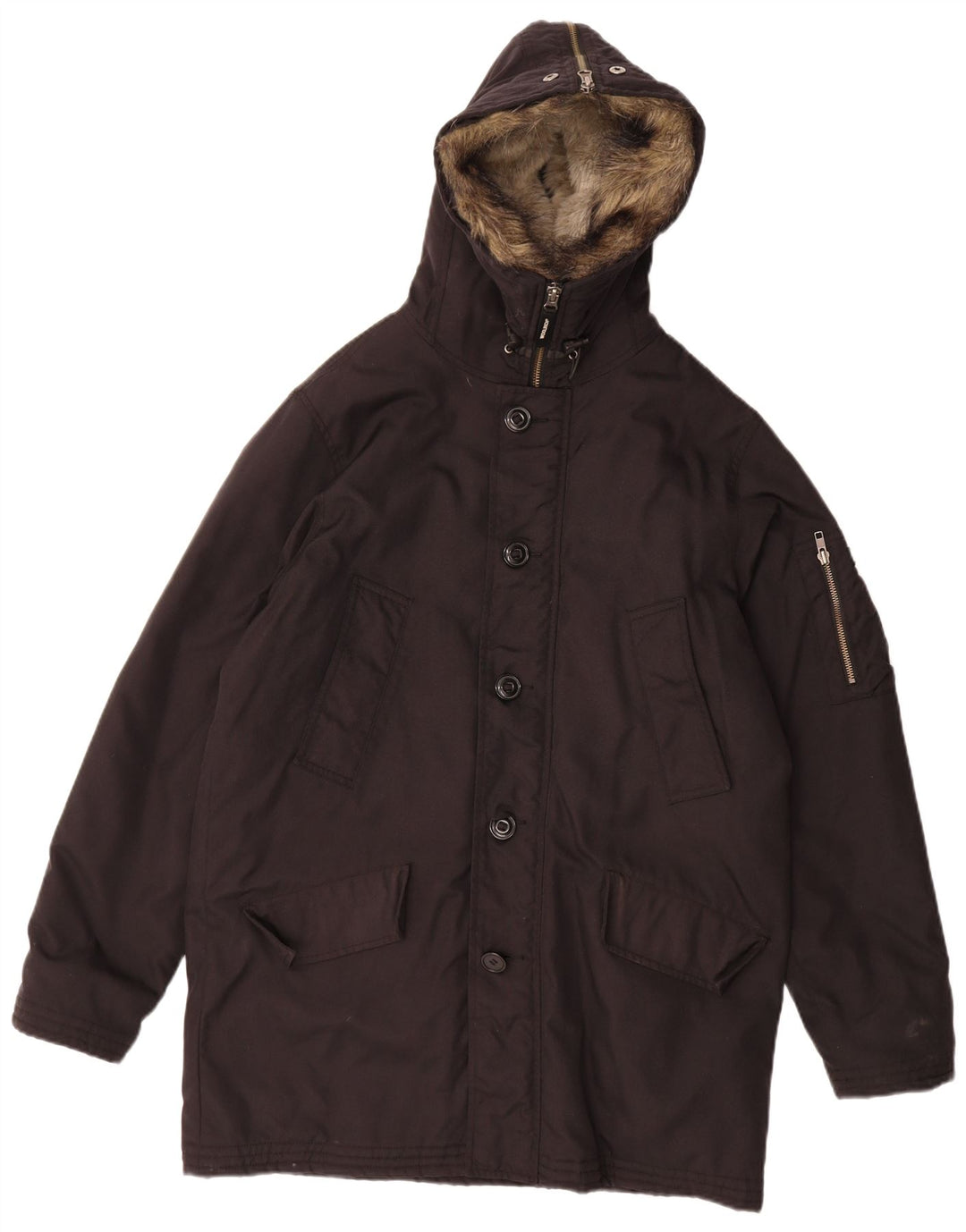 Jaqueta Parka masculina Woolrich com capuz Reino Unido 36 poliéster preto pequeno
