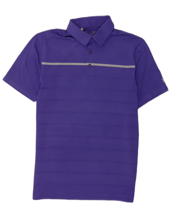 Camisa polo masculina Under Armour pequena listrada roxa de poliéster