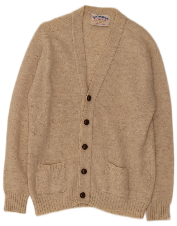 Suéter Cardigan Masculino Vintage XL Lã Bege