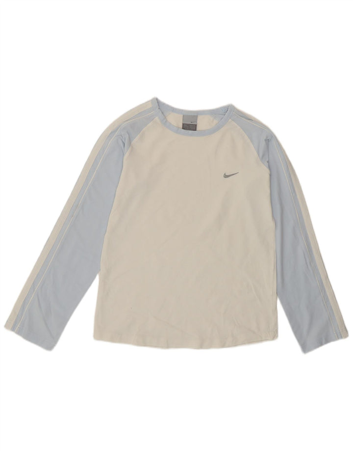 Top feminino Nike manga comprida UK 14/16 grande bloco colorido branco