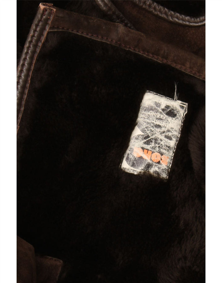 Casaco masculino vintage sherpa com peito duplo Reino Unido 10 pequeno marrom