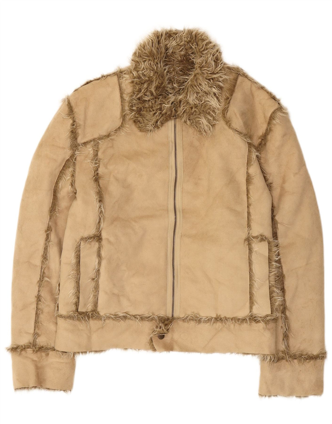 Zara Womens Sherpa Jacket UK 16 Grande Bege Acrílico