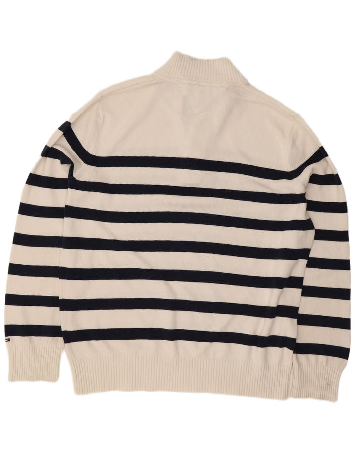 Suéter masculino Tommy Hilfiger com gola redonda e listrado branco grande