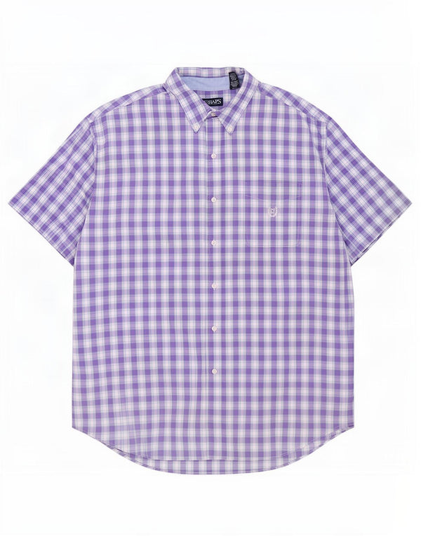Camisa masculina grande e alta de manga curta Chaps 3XL algodão xadrez roxo