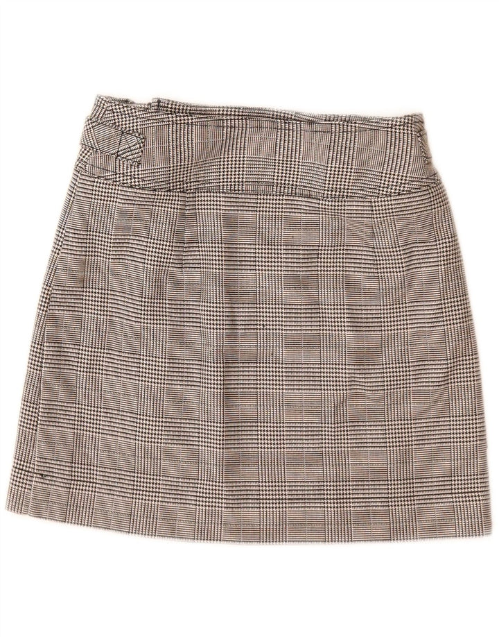 Mini saia feminina Topshop UK 6 XS W24 poliéster xadrez cinza