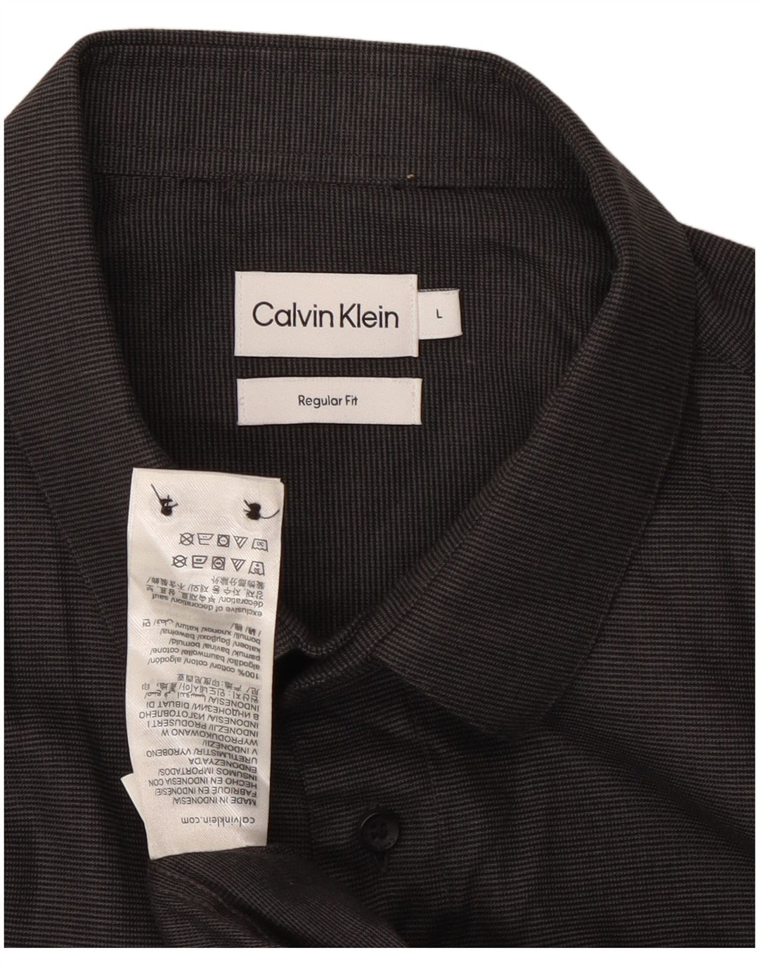 Camisa masculina Calvin Klein Regular Fit grande algodão listrado preto