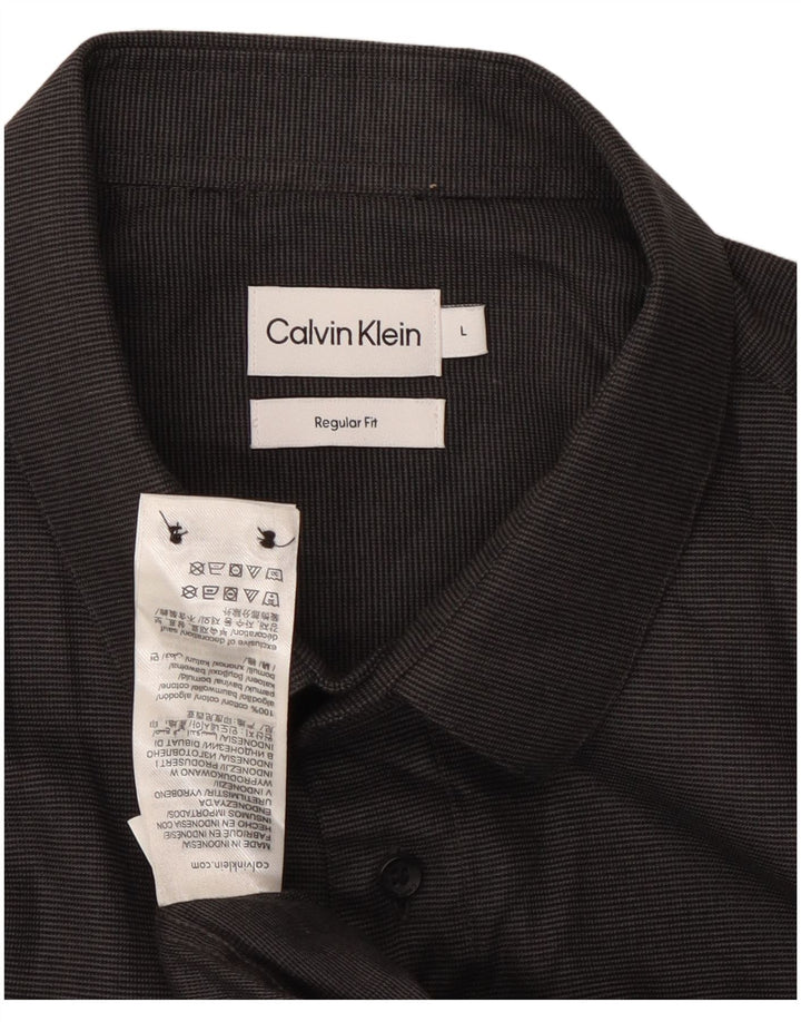 Camisa masculina Calvin Klein Regular Fit grande algodão listrado preto