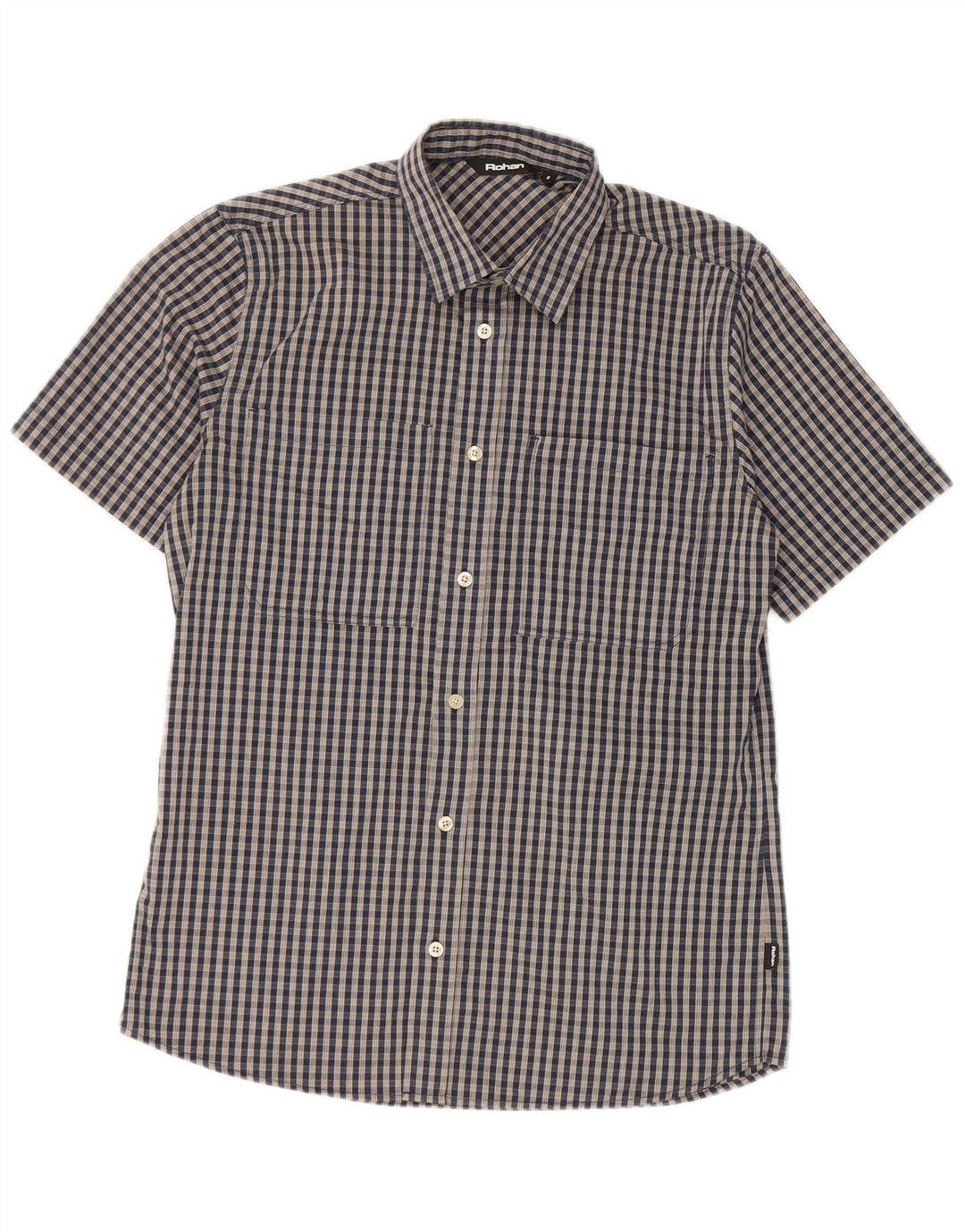 Rohan Camisa masculina de manga curta pequena poliéster guingão azul marinho
