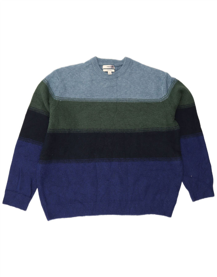 Suéter masculino Marks & Spencer com gola redonda 2XL listrado multicolorido