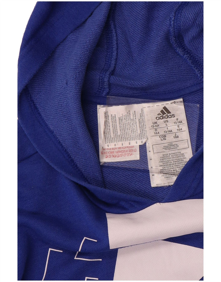 ADIDAS Meninos Graphic Hoodie Jumper 13-14 Anos Azul Algodão