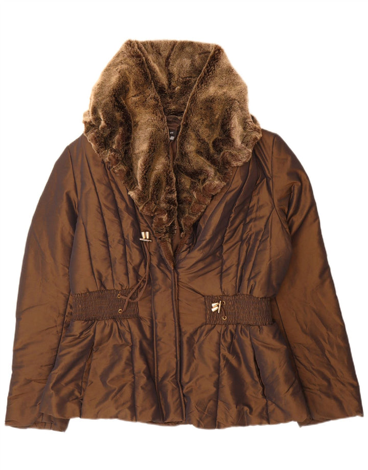 Jaqueta acolchoada feminina Zara UK 18 XL marrom nylon