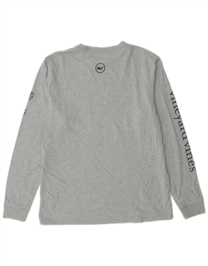 VINEYARD VINES Top gráfico masculino manga comprida pequeno algodão cinza