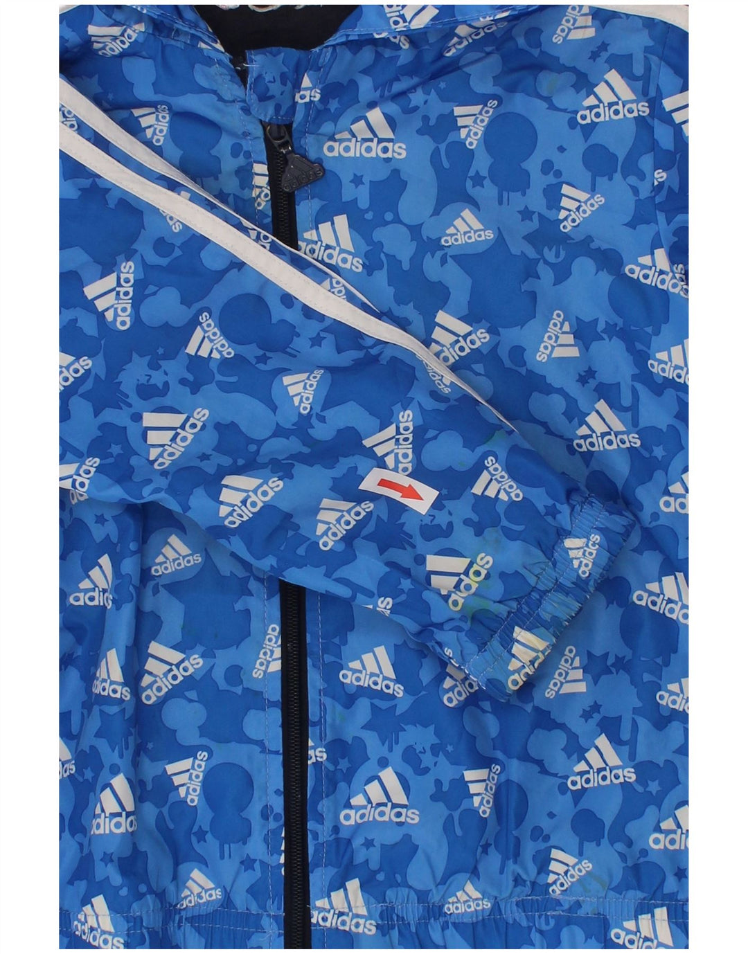 Jaqueta corta-vento com capuz gráfico Adidas Boys 2-3 anos azul poliéster